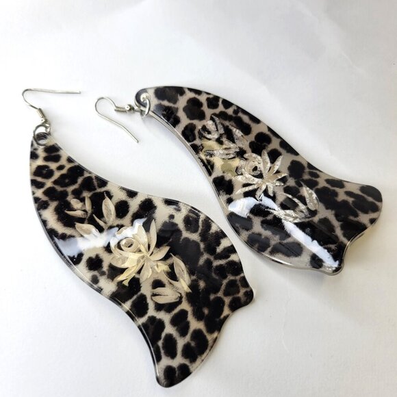 Dark Brown Animal Print Earrings with Sequin Beads Dark Brown Long Earrings - Picture 11 of 11